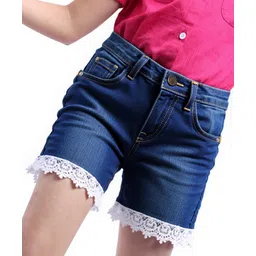 Pine Kids Mid Thigh Length Washed Denim Shorts with Lace Detailing - Blue-picture-13