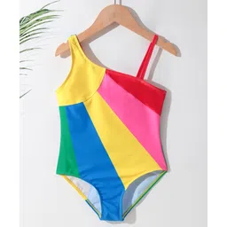 Pine Kids One Shoulder Sleeveless Striped  V Cut Swimsuit - Multicolor image 1