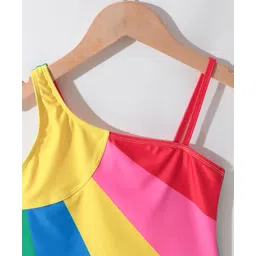 Pine Kids One Shoulder Sleeveless Striped  V Cut Swimsuit - Multicolor image 3
