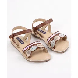 Pine Kids Party Wear Sandals Sequin & Cutwork Detail - Brown-picture-18