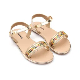 Pine Kids Party Wear Sandals with Buckle Closure & Sequin Detailing - Golden-picture-37