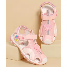 Pine Kids Sandals with Velcro Closure & Butterfly Applique - Pink-picture-22