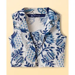 Pine Kids Sleeveless Floral Printed Indo Western Set - Blue image 2