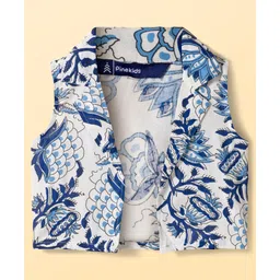Pine Kids Sleeveless Floral Printed Indo Western Set - Blue image 5