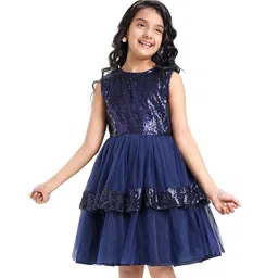 Pine Kids Sleeveless Party Layered  Sequined Frock - Navy Blue-picture-24