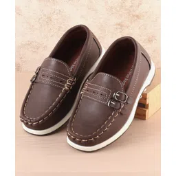 Pine Kids Slip On Formal Loafer Shoes - Brown-image-38