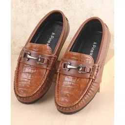Pine Kids Slip on Formal Wear Shoes with Chain Link - Brown-picture-41