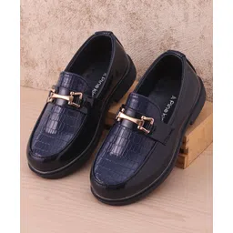Pine Kids Slip on Formal Wear Shoes with Chain Link - Navy Blue-image-36