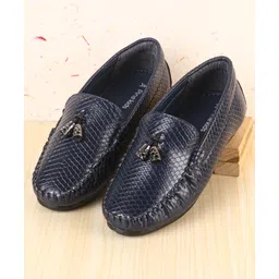 Pine Kids Slip On Loafers with Checkered Design & Appliques - Navy Blue-image-44