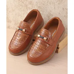 Pine Kids Slip On Loafers with  Checkered Design - Brown-image-43