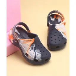 Pine Kids Slip On Marble Print Clogs with Back Strap - Navy & White-image-11