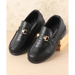 Pine Kids Slip On Party Wear Shoes with Applique - Black-picture-22