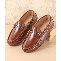 Pine Kids Slip On Party Wear Shoes with Applique - Brown-image-8