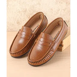 Pine Kids Slip On Solid Colour Loafers- Light Brown-picture-16