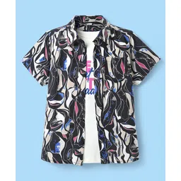 Pine Kids Viscose Woven Half Sleeves Abstract Printed Shirt With Sleeveless Tank T-Shirt With Text Print - Multicolour-picture-11