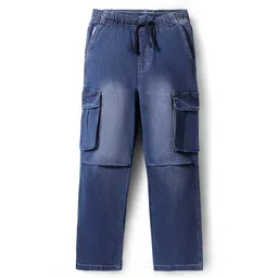 Pine Kids Woven Full Length Washed Denim Jeans With Cargo Pockets - Blue-picture-24