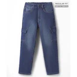 Pine Kids Woven Full Length Washed Denim Jeans With Cargo Pockets - Blue-picture-17