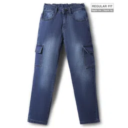 Pine Kids Woven Full Length Washed Denim Jeans With Cargo Pockets - Navy Blue-picture-22