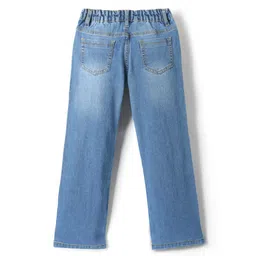 Pine Kids Woven Full Length Washed Denim Jeans With Floral Embroidery - Light Blue image 2