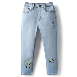 Pine Kids Woven Full Length Washed Denim Jeans With New York Print - Light Blue-picture-26