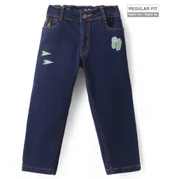 Pine Kids Woven Full Length Washed Denim Jeans With Paper Plane Patch - Navy Blue-picture-19