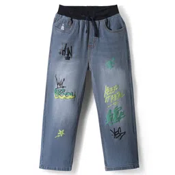 Pine Kids Woven Full Length Washed Denim Jeans With Text Print - Blue-picture-15