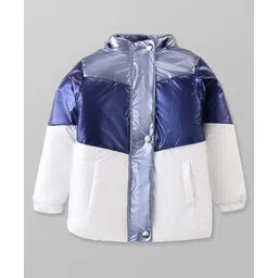 Pine Kids Woven Full Sleeves Padded Jacket with Detachable Hood - Navy Blue & White image 3