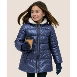 Pine Kids Woven Full Sleeves Padded Quilted Jacket with Fur Detailing At Collar - Blue-picture-30