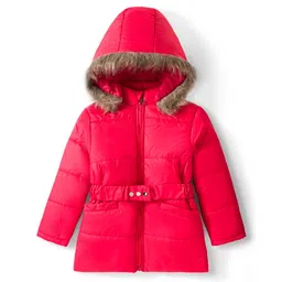 Pine Kids Woven Full Sleeves Solid Color Padded Jacket with Detachable Hood - Red-picture-19