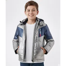 Pine Kids Woven Full Sleeves Solid Color Padded Jacket with Detachable Hood - Silver-picture-17