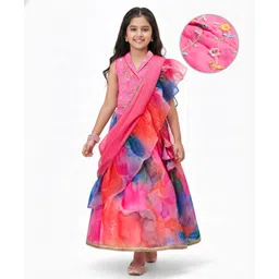 Pine Kids Woven Sleeveless Floral Printed & Embroidered Choli Lehenga with Dupatta - Pink-picture-20