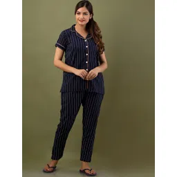 PINGALA Striped Lapel Collar Night Suit-picture-24