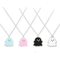 pingyongchang 4Pcs Ghost Pendant BFF Necklaces Halloween for Women Girl Men Best Friend Lovely Ghost Enamel Charm Chokers Gift Couple Memorial Necklace Jewelry Costume, Metal, No Gemstone-picture-19