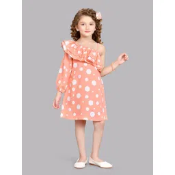 Pink Chick Girls Polka Dot Printed One Shoulder Ruffled Cotton A-Line Dress-picture-42