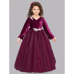 Pink Chick Girls V-Neck Embellished Velvet Maxi Gown-picture-31