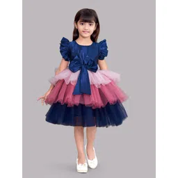 Pink Chick Navy Blue & Pink Colourblocked Layered Satin Dress-picture-32