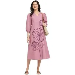 pink fort Cotton Floral Placement Print Dress - Pink-picture-54