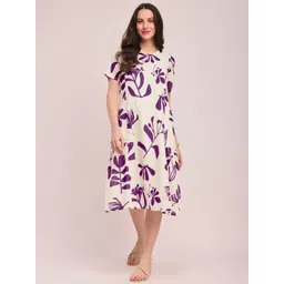 Pink Fort Floral Printed Keyhole Neck A-Line Cotton Dress-picture-24