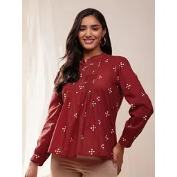 Pink Fort Geometric Printed Pure Cotton Mandarin Collar Top-picture-28