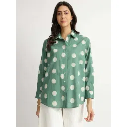 Pink Fort Green Cotton Boxy Fit Printed Shirt-picture-16