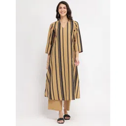 Pink Fort Women Striped Cotton A-Line Kurta with Palazzo-picture-29