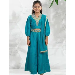 PINK LEAF Girls Ethnic Motifs Embroidered Regular Thread Work Kurta with Palazzos & With Dupatta-picture-19