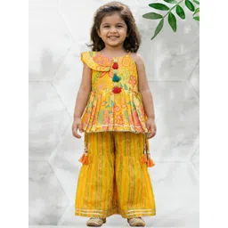 PINK LEAF Girls Floral Printed Regular Gotta Patti Pure Cotton Kurta with Sharara-picture-24