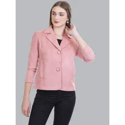 Pink Marie Self Design Notched Lapel Woollen Single-Breasted Blazer-picture-25