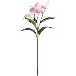 Pink Olive Artificial Lily Flowers | 1 Stick, 54cm Fake Lily | Real Touch PU, 2 Bloomed Flowers, 1 Bud, 5 Leaves | Artificial Flower for Indoor Home Office Center Table vase Decor (Baby Pink)-picture-11