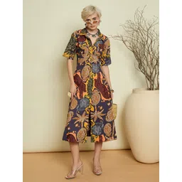 Pink Paprika by SASSAFRAS Women Bohemian Print A-Line Midi Dress-picture-22