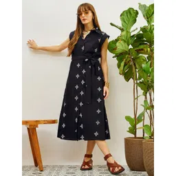 Pink Paprika by SASSAFRAS Women Ethnic Motifs Embroidered Cotton Shirt Dress-picture-18