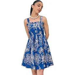 pink paprika by sassafras Women Poplin Floral Ruffle Neck Smocked Skater Dress-picture-36