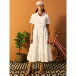 Pink Paprika by SASSAFRAS Women Solid Shirt Collar Fit & Flare Dress-picture-16