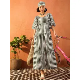Pink Paprika by SASSAFRAS Women Striped Sweetheart Neck Cotton Fit and Flare Maxi Dress-picture-21